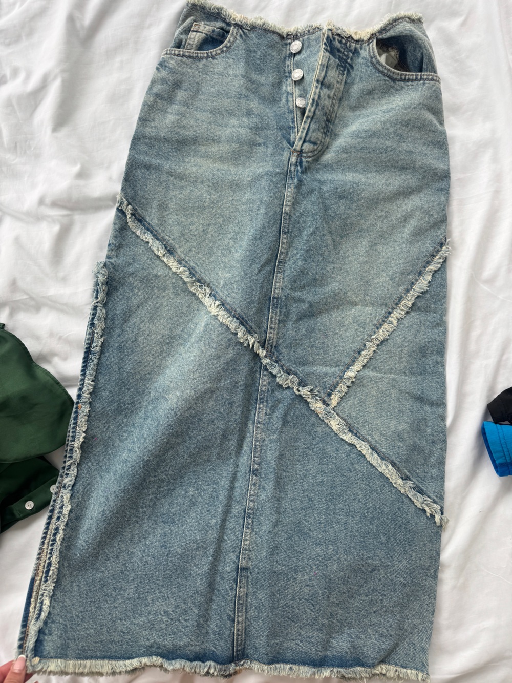 Primark Light Blue Distressed Denim Maxi Skirt